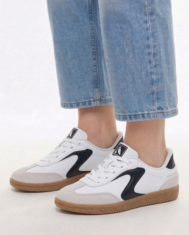 Skechers Hotshot Kickoff Sneakersy Skórzane Biało-Czarne 185322-WBK