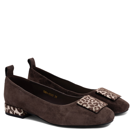 S.Barski Leather Suede Ballerinas With Decoration Brown CR61-3040 38