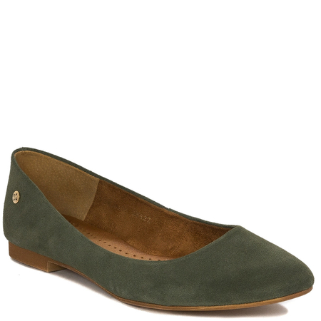 Maciejka Leather Ballet Flats Almond Toe Flat Heel Olive 04100-45/00-8