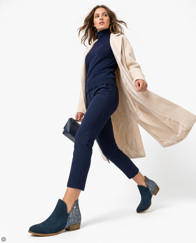 Maciejka Asymmetric Ankle Boots Low Heel Navy 04091-47/00-5