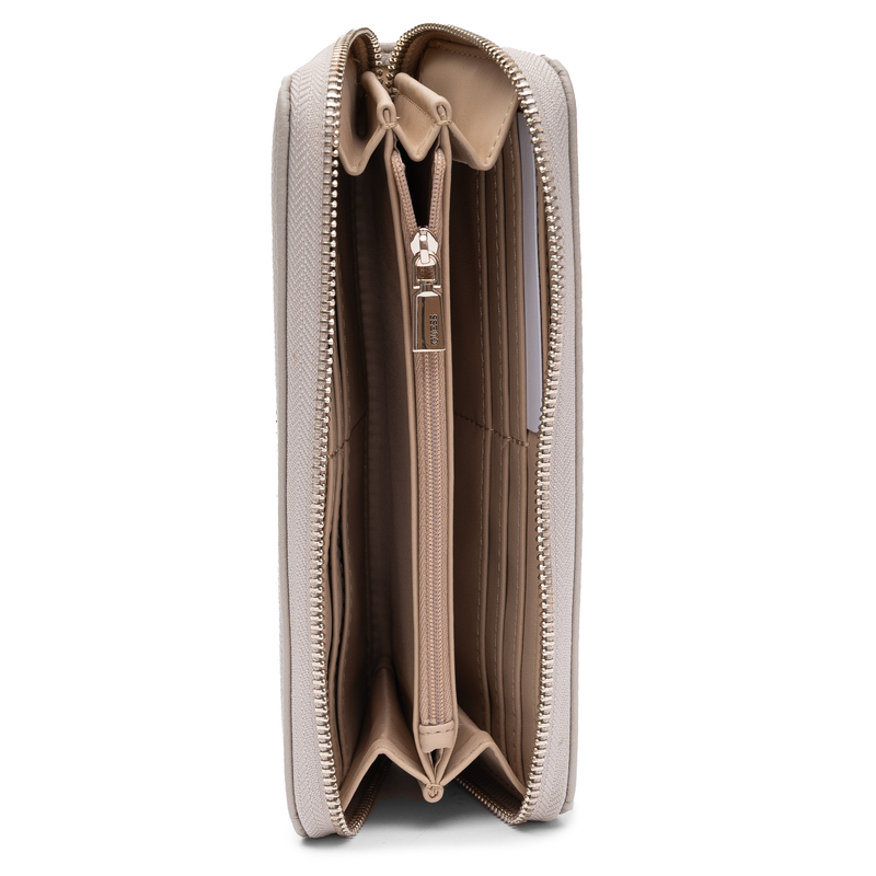 Guess Elegancki Zapinany Na Zamek Portfel Damski Z Paskiem Beżowy SWBG9735146-BEIGE