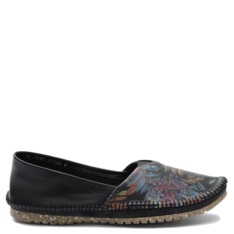 Maciejka Leather Floral Boho Low Shoes Artistic Black 1930W-42/00-0