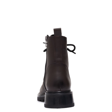 Boccato Leather Lace-Up Ankle Boots Side Zipper Chocolate Brown 342-60-R326