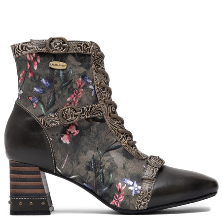 Laura Vita Leather Lace-Up Ankle Boots Block Heel Khaki TALAO-003-KAKI