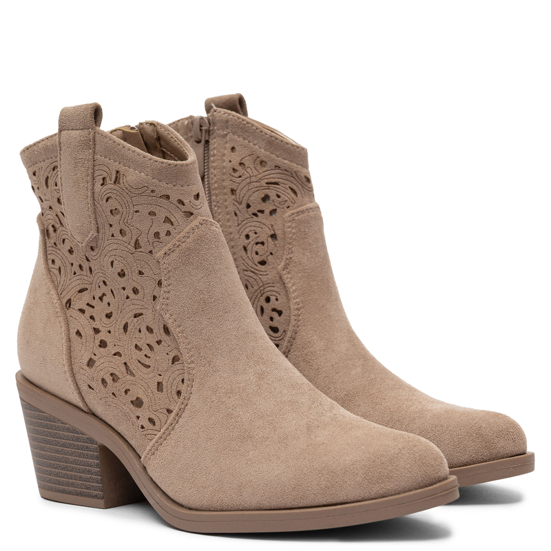 S.Barski Ażurowe Botki Na Słupku Beżowe HY61-8012-BEIGE
