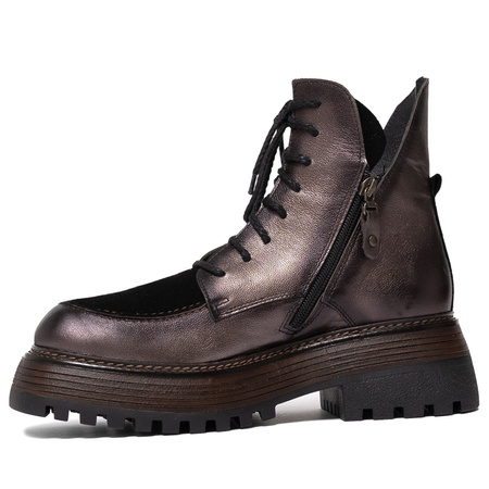 Maciejka Leather Lace-Up Women’s Boots Platform Ankle Boots With Zipper Brown-Black 07110-02-00-8