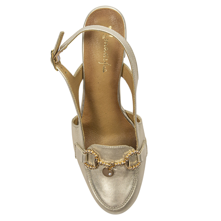 Maciejka Leather Gold Elegant Slingback Pumps With Block Heel 06419-25/00-1