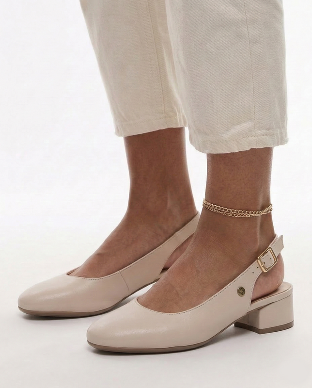 Maciejka Leather Slingback Court Shoes Low Block Heel Beige P7492-37/00-1<