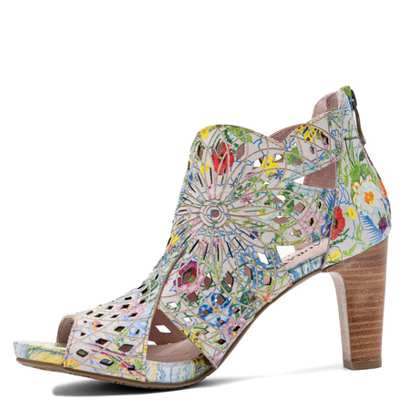 Laura Vita Skórzane Ażurowe Sandały Damskie Na Słupku Wielokolorowe SL316D-4W-DORE