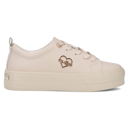 Filippo Półbuty Damskie Skórzane Na Platformie Beżowe Z Serduszkiem