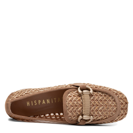 Hispanitas Woven Loafers Breathable Slip-On Low Block Heel Almond RHV264828-ALMOND