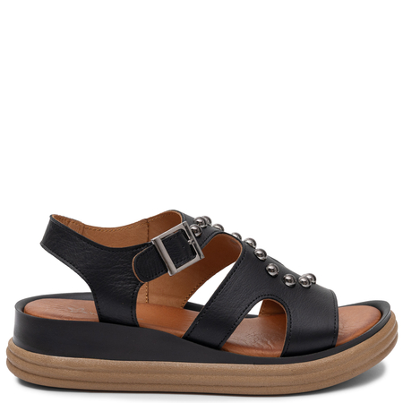 Maciejka Fashionable Leather Wedge Sandals Studded Black L7632-01/00-1