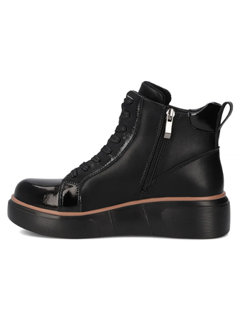 Filippo Leather Patent-Accented Women’s Ankle Boots With Side Zip Platform Black DBT6453-25-BK