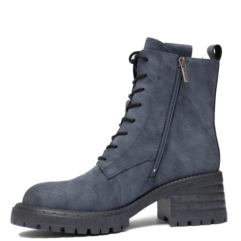 Artiker Women's Leather Lace-Up Ankle Boots Block Heel Blue 57C0212