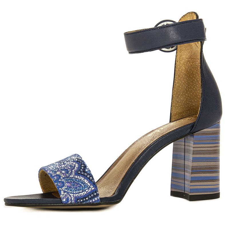 Maciejka Leather Block Heel Sandals Patterned Navy Blue 04235-17/00-5