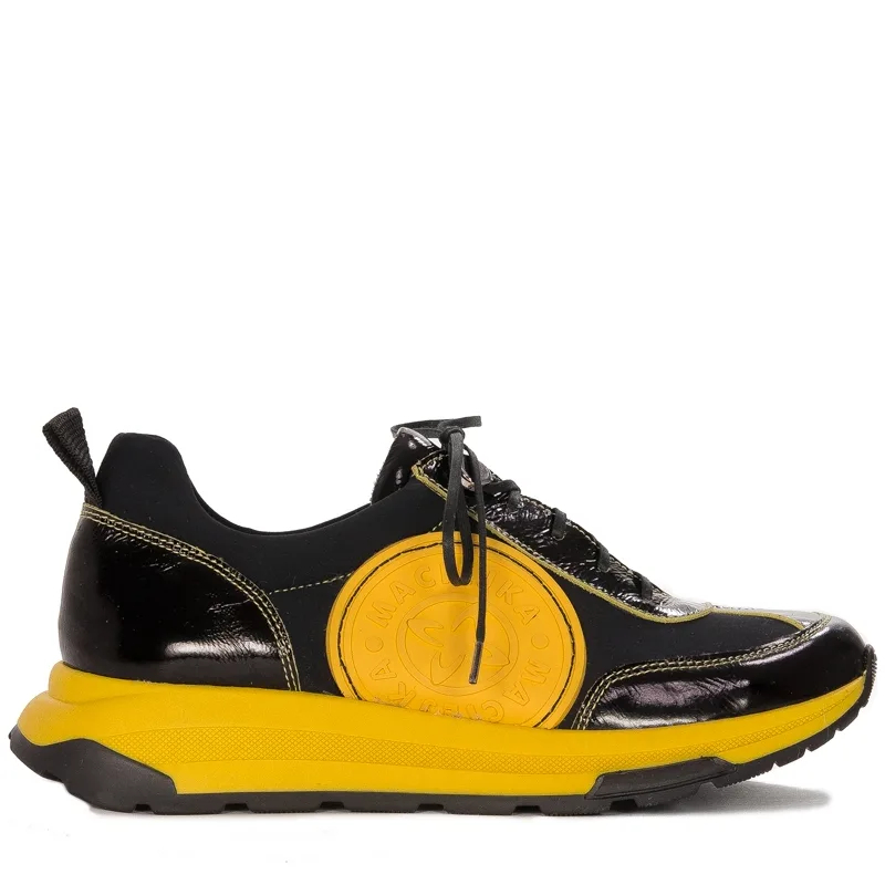 Maciejka Platformowe Sneakersy Z Lakierowanymi Wstawkami Czarno-Żółte 06295-01/00-8