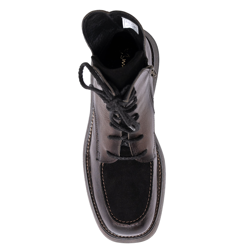 Maciejka Leather Lace-Up Women’s Boots Platform Ankle Boots With Zipper Brown-Black 07110-02-00-8