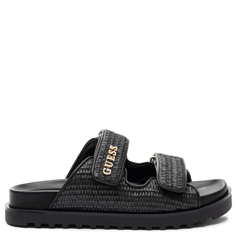 Guess Klapki Damskie Regulowane Na Rzep Klapki Na Platformie 4 Cm Czarne FLJFDE-FAP19-BLK