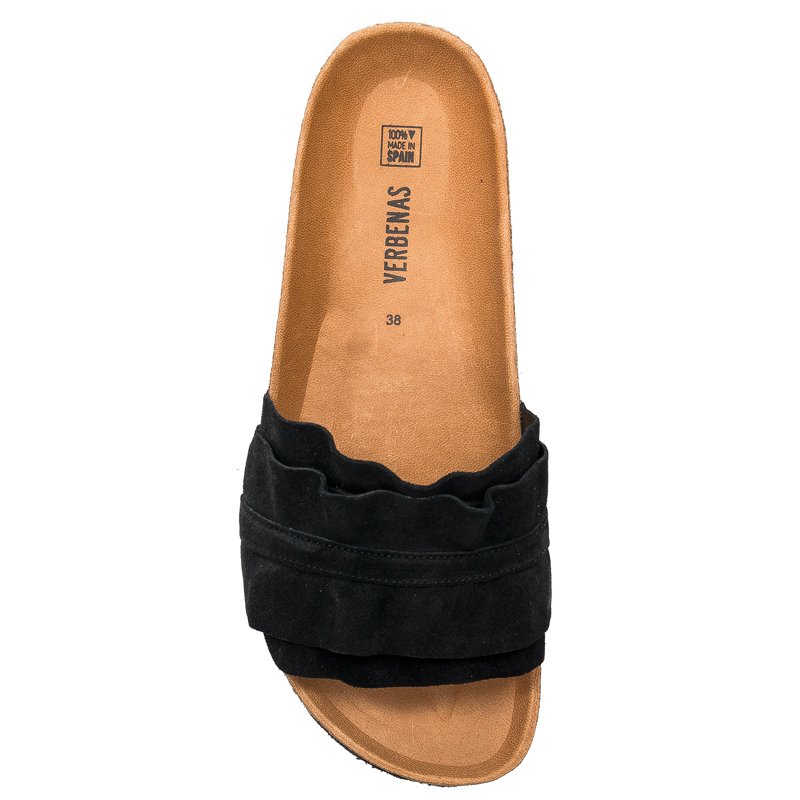 Verbenas Rocio Women's Suede Mules With Ruffles Black ROCIO-SER-VOL-NEG