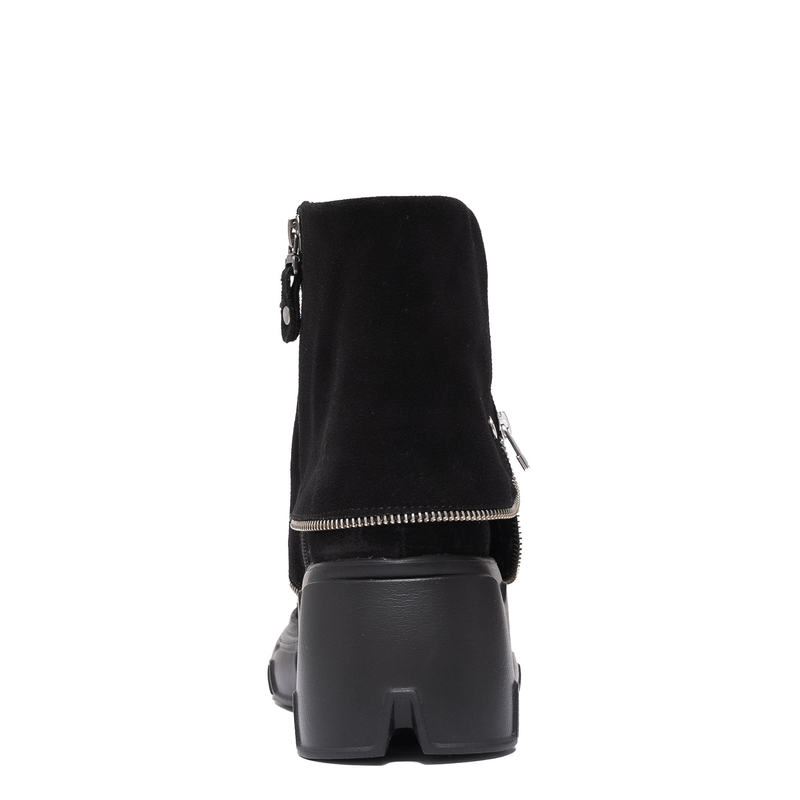 Maciejka Suede Asymmetric Zip Ankle Boots Platform Black 07145-01/00-8