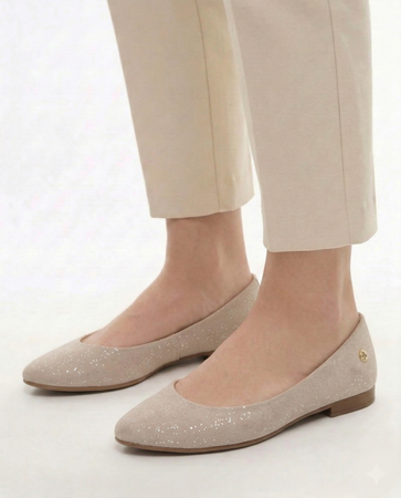 Maciejka Leather Ballerinas Shimmering Pointed Toe Beige 4100W-06/00-8