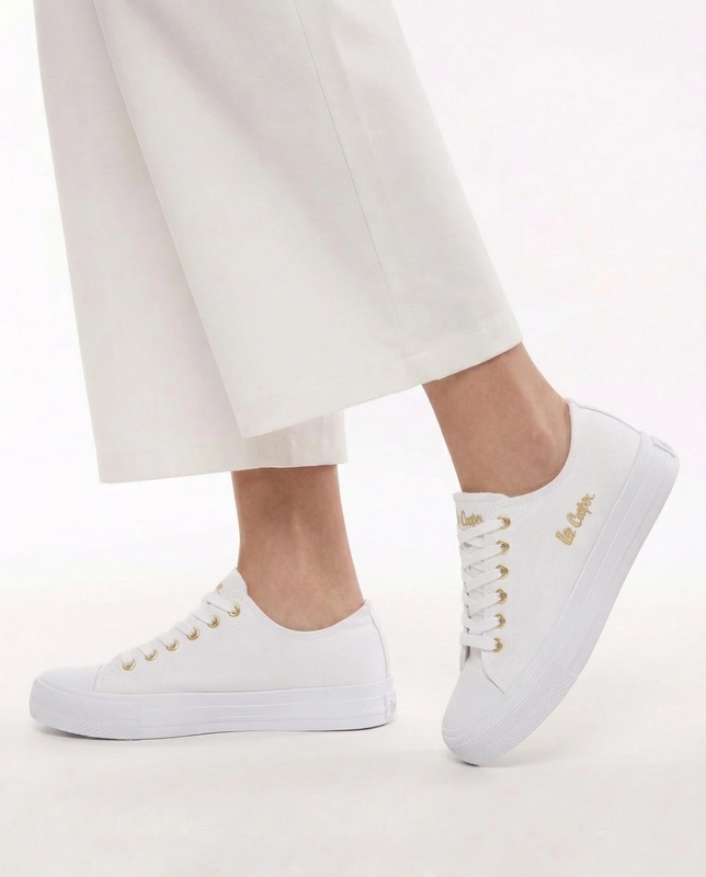 Lee Cooper Women's White Sneakers With Gold Logo LCW-26-02-4056L