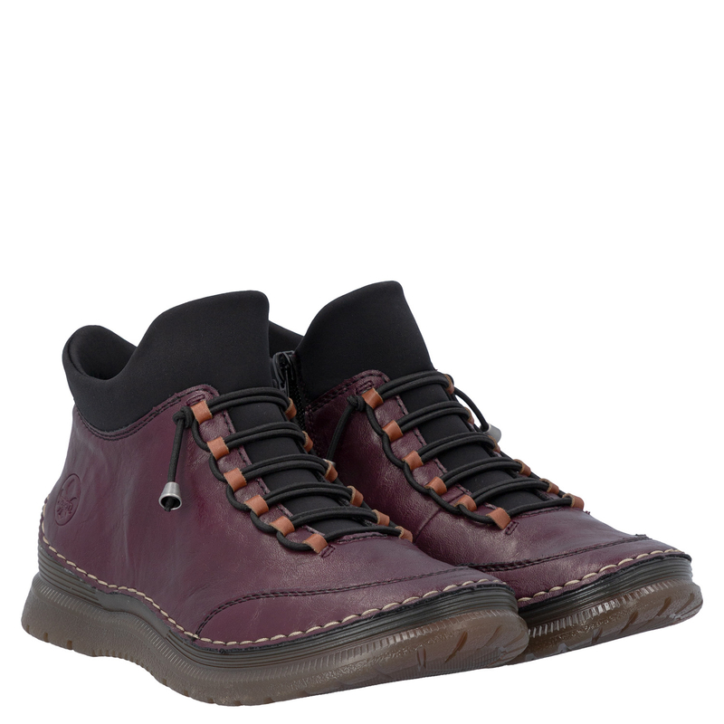 Rieker Comfortable Lace-Up Women's Ankle Boots Flat Burgundy 53650-30-RED