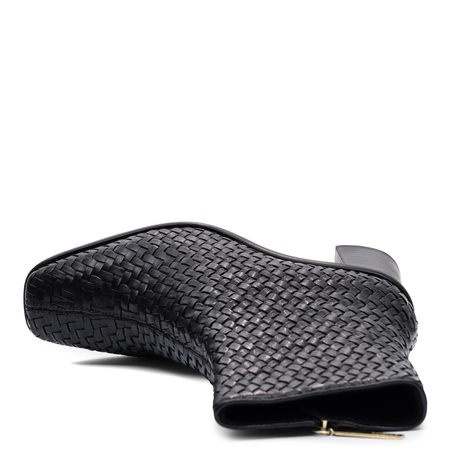 Black Woven Ankle Boots Elegant Heeled Pointed Toe 80834-NEGRO