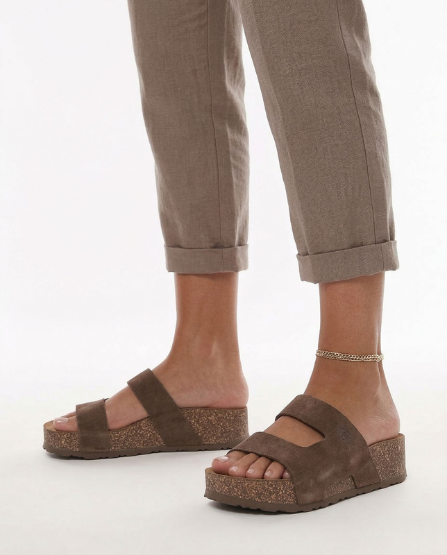 Yokono Wiwi Platform Slides Leather Brown WIWI-260-SER-LODO