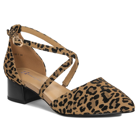Maciejka Leather Leopard Print Pumps With Low Block Heel Beige-Black K6807-43/00-1