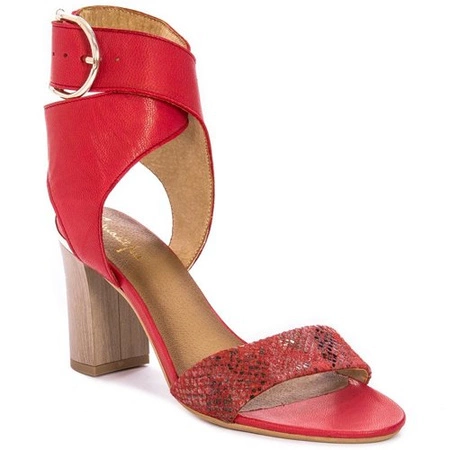 Maciejka Sandały damskie skórzane Czerwone
