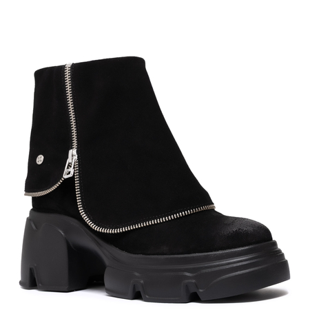 Maciejka Suede Asymmetric Zip Ankle Boots Platform Black 07145-01/00-8