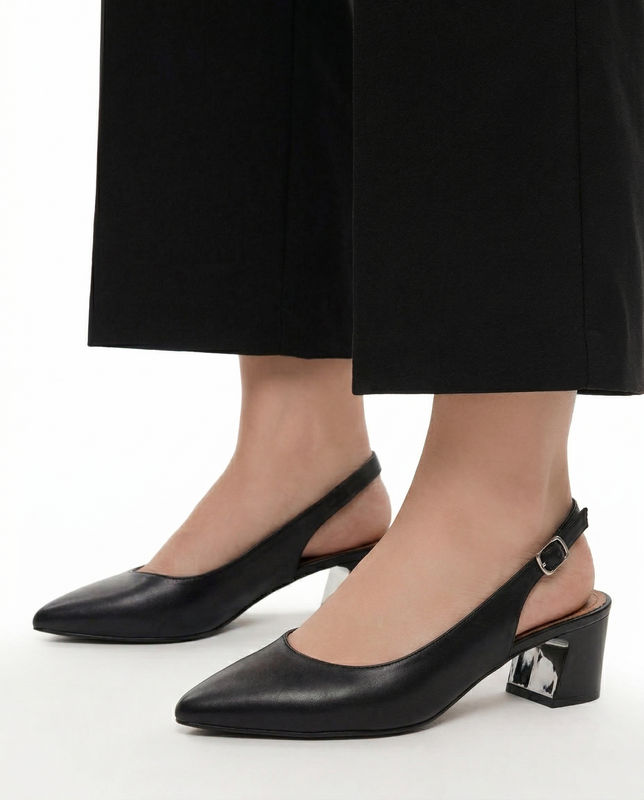 Sergio Leone Eleganckie Czółenka na Słupku z Odkrytą Piętą Czarne SK-463