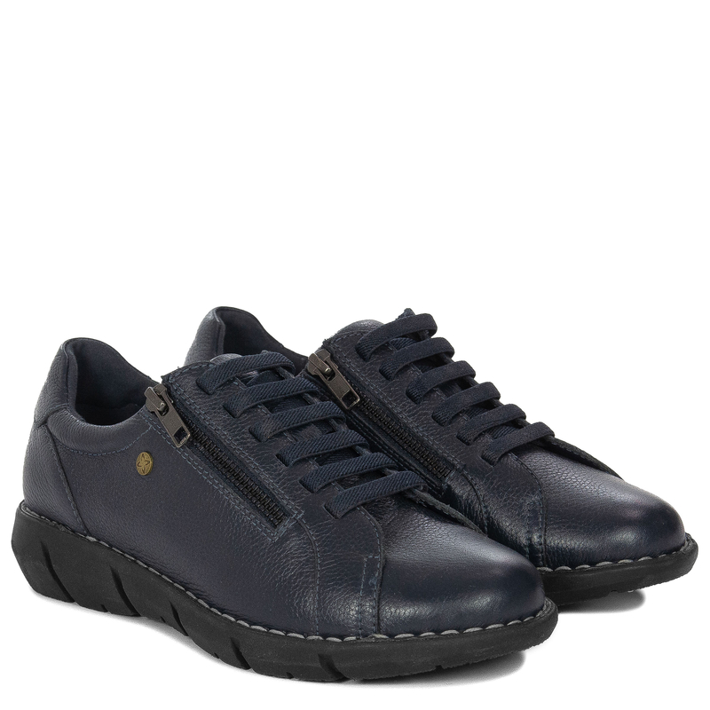 Maciejka Leather Elastic-Lace Women’s Low Shoes Dual-Zip Navy P7238-17/00-1