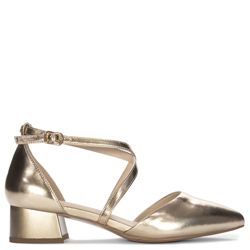 Maciejka Leather Low-Block-Heel Pumps With Ankle Strap Gold K6807-25/00-1
