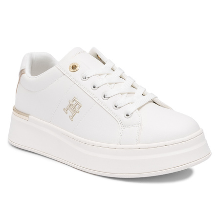 Tommy Hilfiger Platform Sneakers Gold Accents Low-Top Off White T3A9-33985-1355530