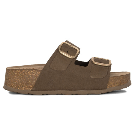 Yokono Women's Leather Lodo Brown Flip Flops