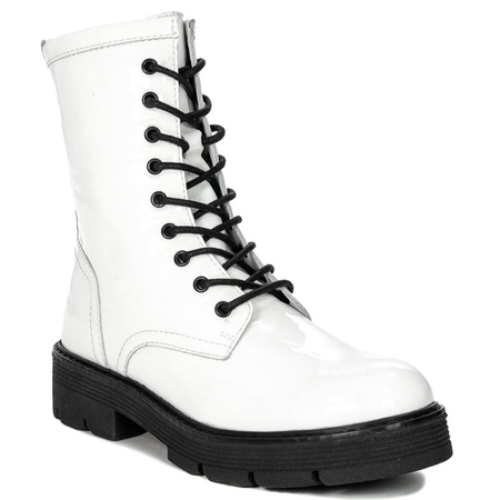 Botki Marco Tozzi 2-25286-27 190 White Pat.Comb skórzane lakierowane Białe