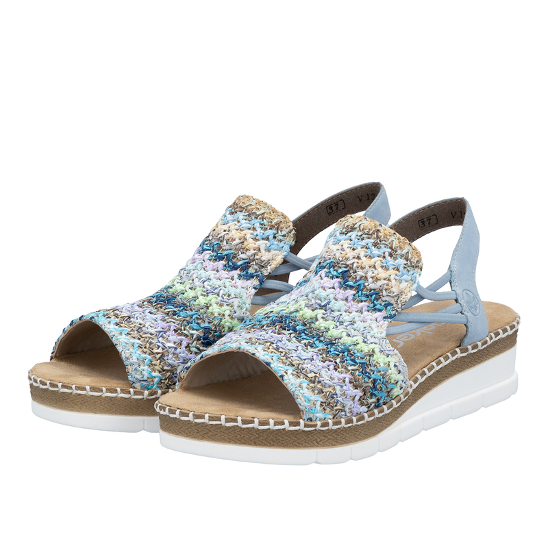Rieker Woven Wedge Sandals Pastel Multicolor Blue V1241-91