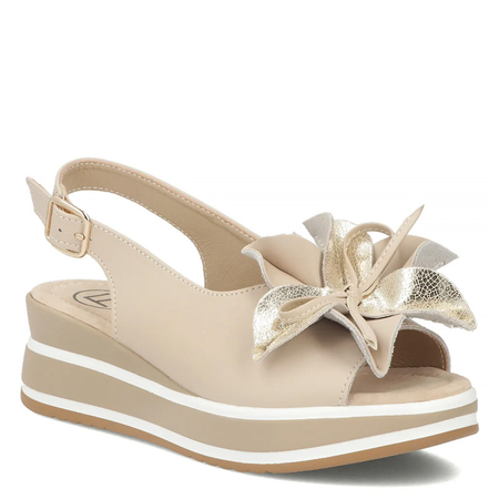 Filippo Leather Wedge Sandals With Decorative Flower Beige DS7045-26-BE