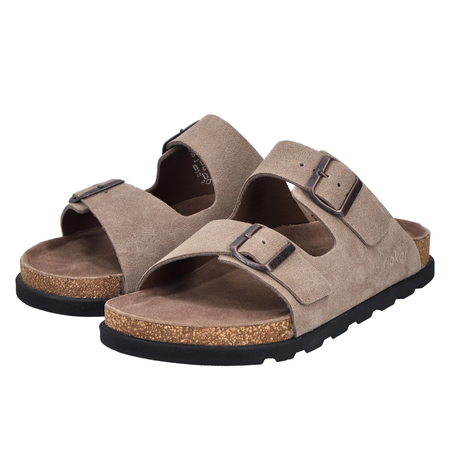 Rieker Suede Men's Double-Buckle Slides Beige 21190-27