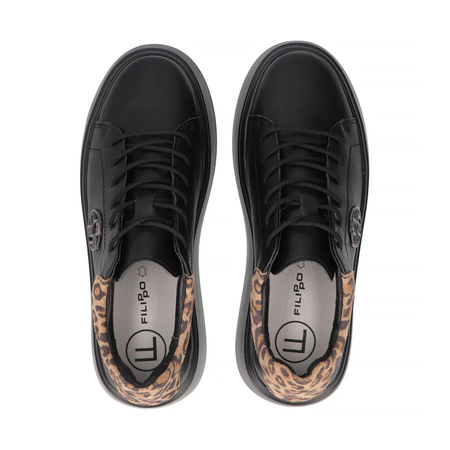 Filippo Black Leopard Leather Sneakers