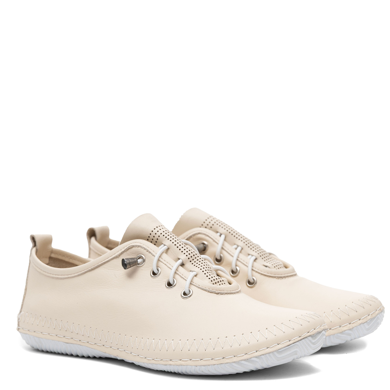 Sokolski Leather Lightweight Lace-Up Shoes with Elastic Lacing Beige BOT-1301-BEIGE
