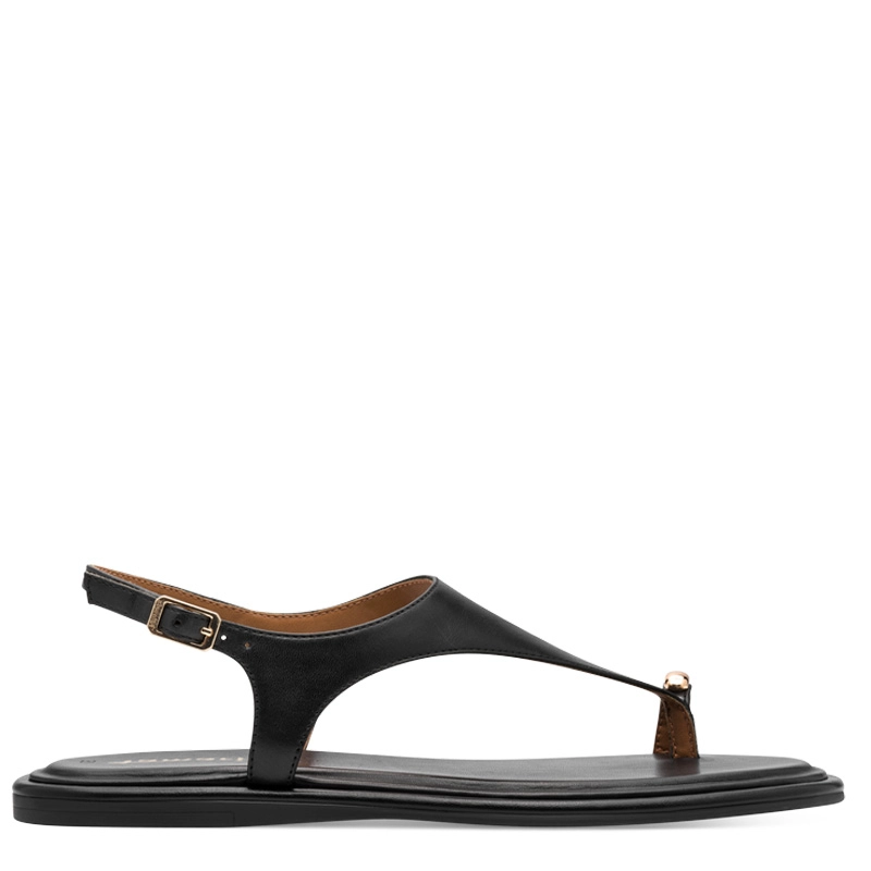 Tamaris Skórzane Minimalistyczne Sandały z Ozdobą Czarne 1-28142-46003-BLK