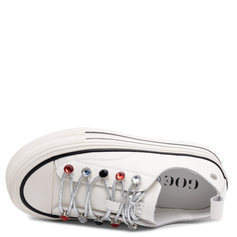 GOE Leather Platform Sneakers With Crystals White TT2N4072