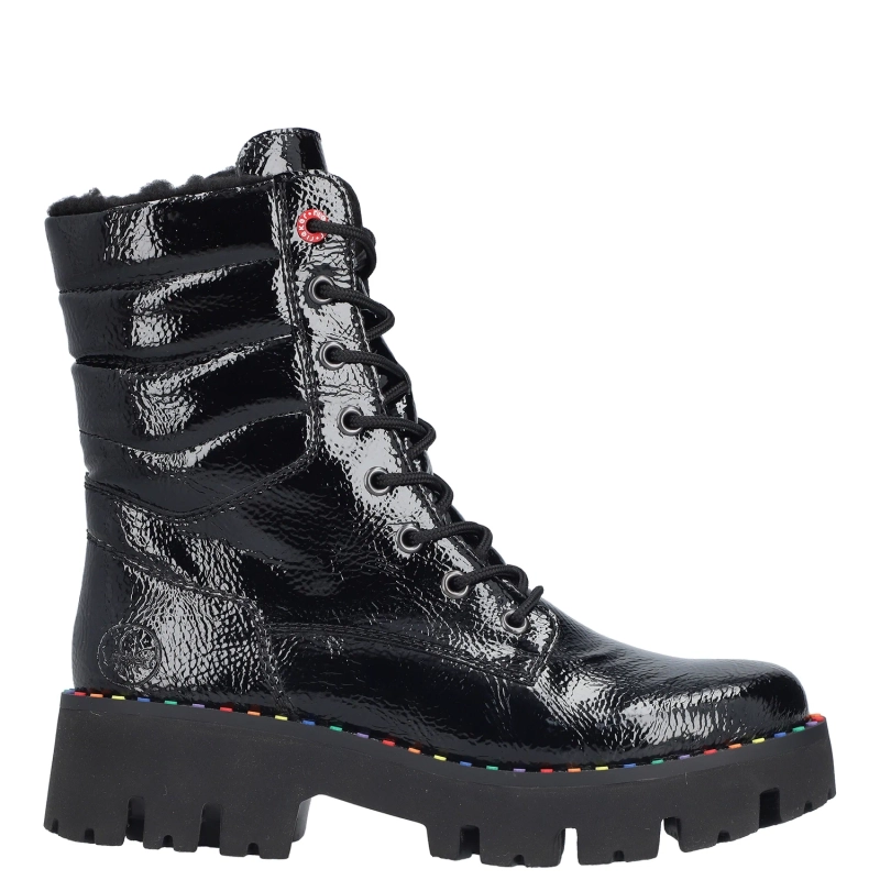 Rieker Patent Platform Lace-Up Ankle Boots Side-Zip Black Y3330-00-BLACK