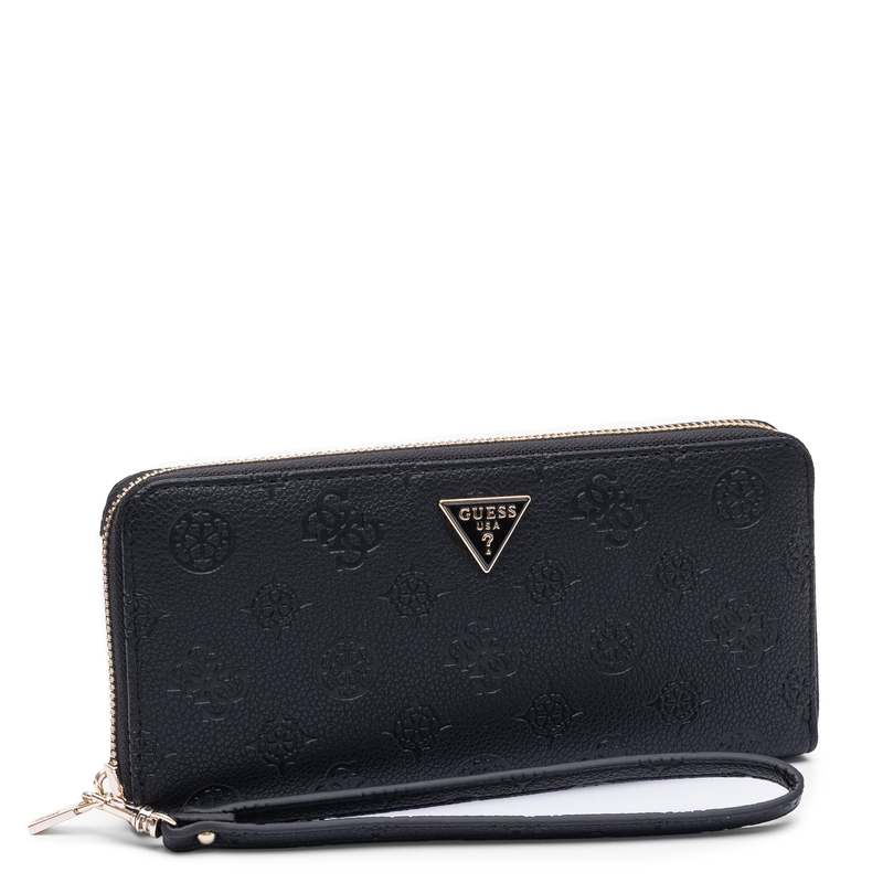 Guess Elegancki Zapinany Na Zamek Portfel Damski Z Paskiem Czarny SWPD2222146-BLACK
