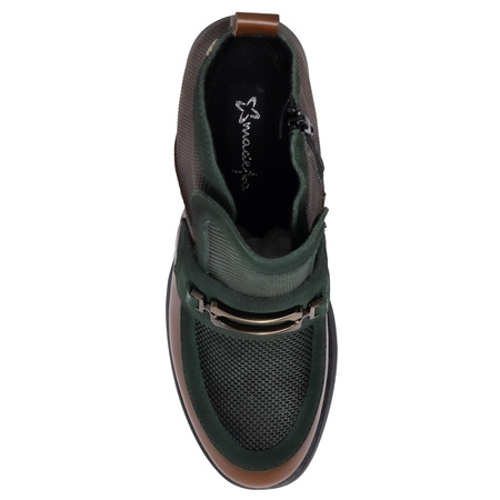 Maciejka Leather Two-Tone Ankle Boots Block-Heel Boots With Side Zip Brown-Green A6747-29/00-8