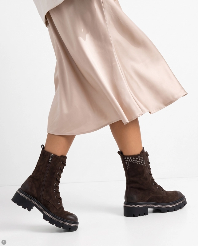 Maciejka Women's Suede Leather Laced Ankle Boots On Chunky Platform Dark Brown K7808-02/00-7