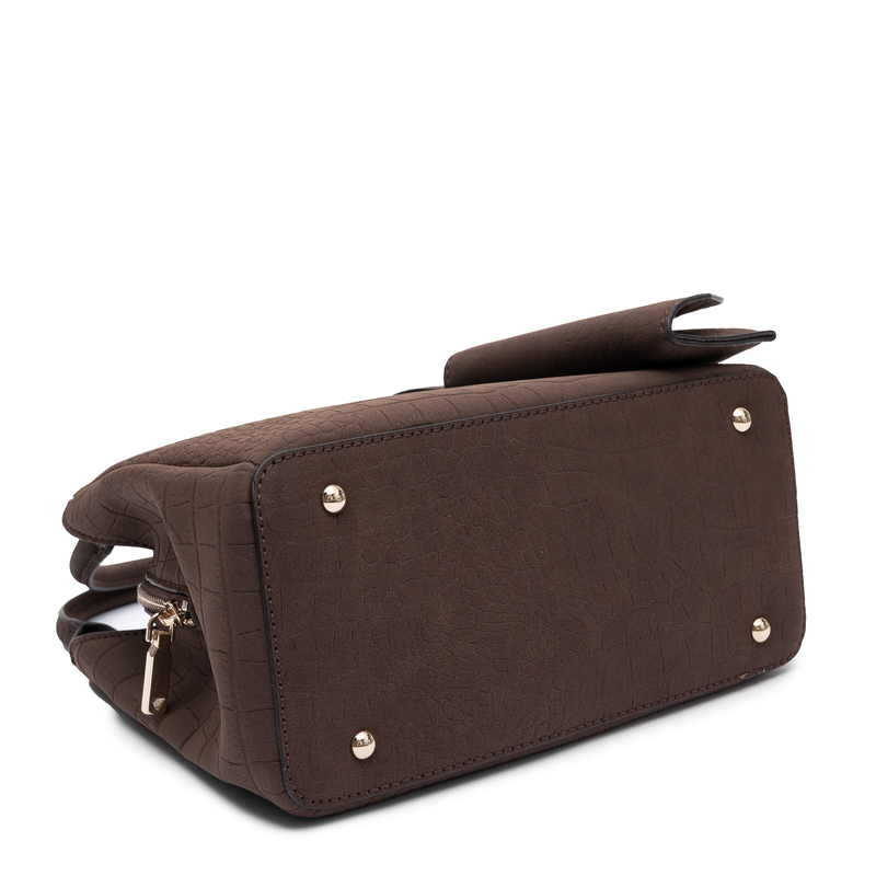 Guess Elegant Crocodile Embossed Handbag With Detachable Pouch Espresso Brown CG230622-ESPRESSO